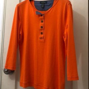 Vintage Lauren Jeans Company orange 3/4 sleeve 5 button t-shirt /jeans detail